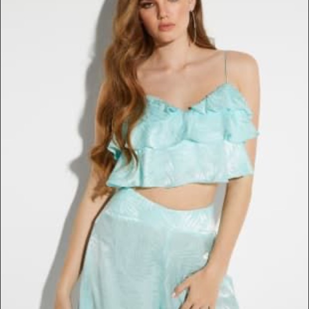 Guess mint ruffle crop top